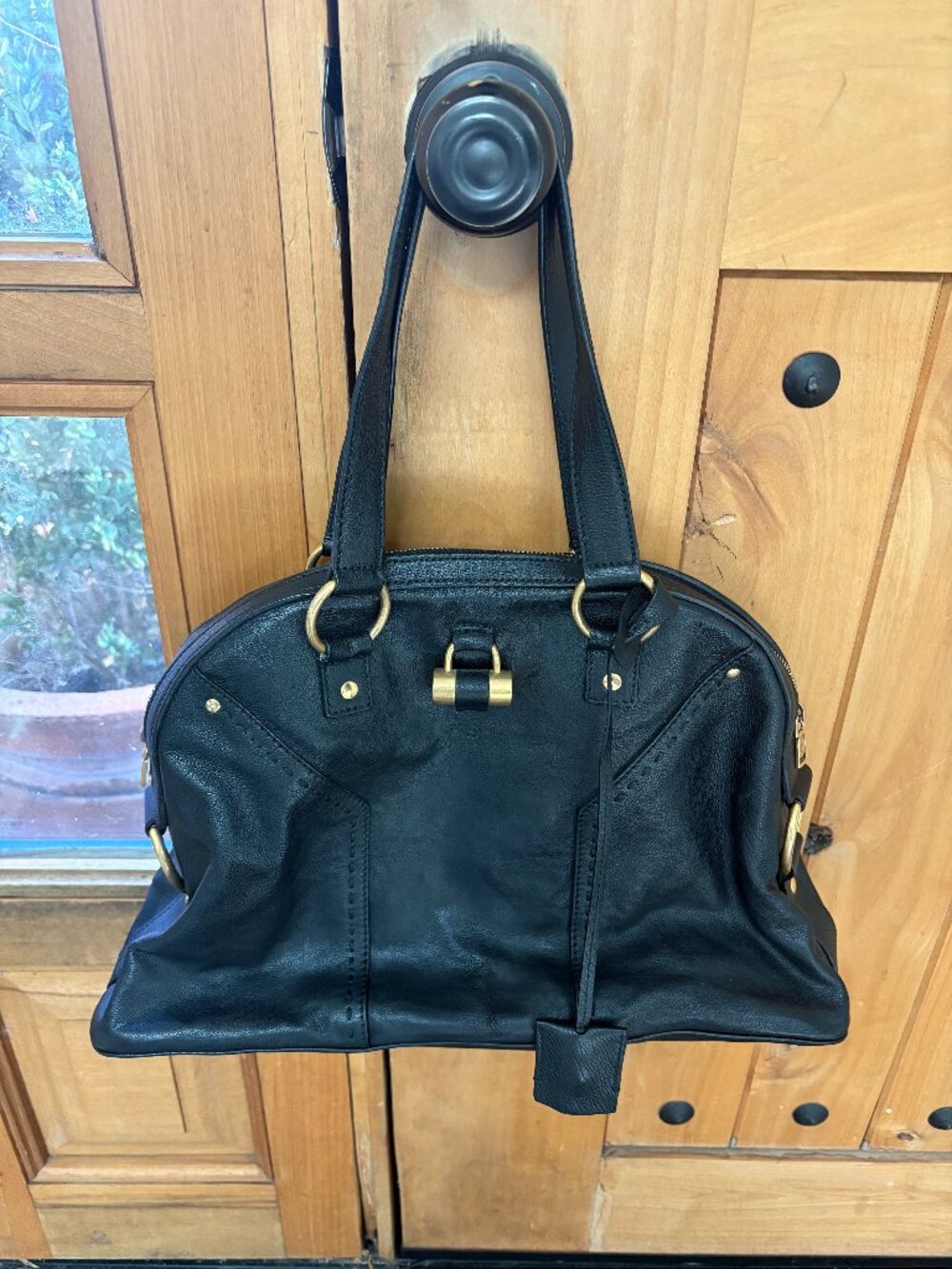 Authentic YSL Medium Muse Black Leather Satchel Bag